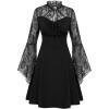 image:imageWomen Gothic Dress Lace Patchwork Long Bell Sleeve Skater Halloween Dress Black S