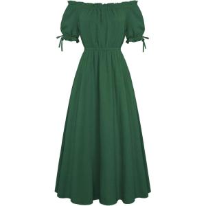 image:imageScarlet Darkness Renaissance Dress Women Fairy Medieval Costume Peasant Short Sleeve DressesDark Green