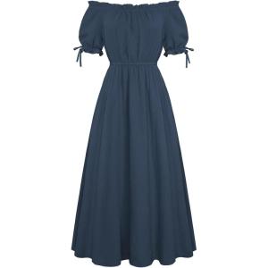 image:imageScarlet Darkness Renaissance Dress Women Fairy Medieval Costume Peasant Short Sleeve DressesGray Blue