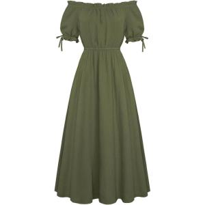 image:imageScarlet Darkness Renaissance Dress Women Fairy Medieval Costume Peasant Short Sleeve DressesOlive Green