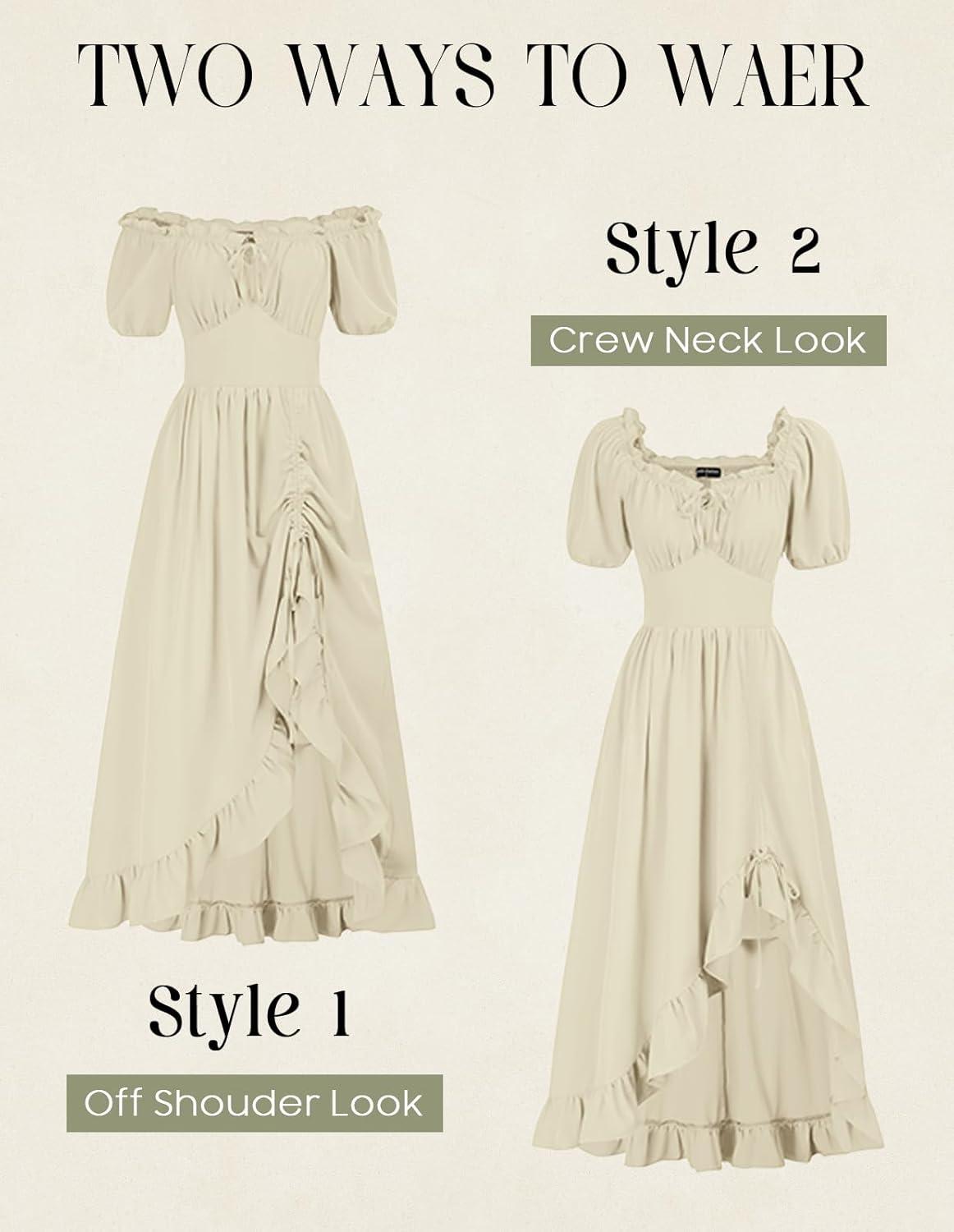 image:imageScarlet Darkness Renaissance Dress Women Cottagecore Corset Dress Ruffle Maxi Dress with PocketsBeige