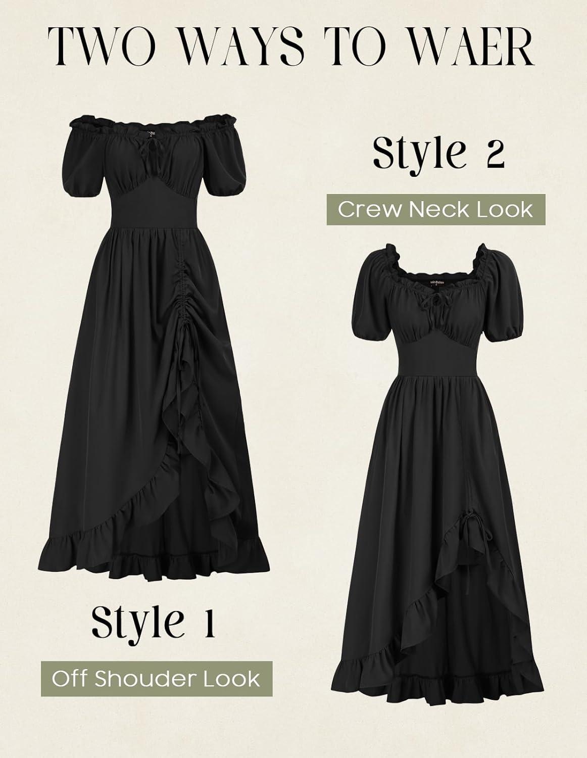 image:imageScarlet Darkness Renaissance Dress Women Cottagecore Corset Dress Ruffle Maxi Dress with PocketsBlack