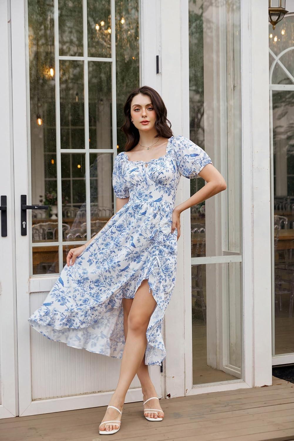 image:imageScarlet Darkness Renaissance Dress Women Cottagecore Corset Dress Ruffle Maxi Dress with PocketsBlue Bird