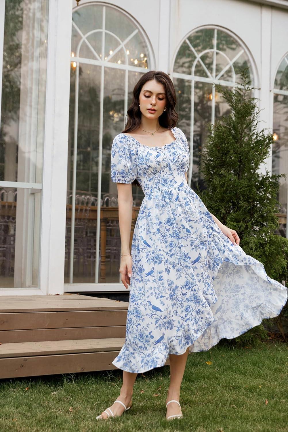 image:imageScarlet Darkness Renaissance Dress Women Cottagecore Corset Dress Ruffle Maxi Dress with PocketsBlue Bird