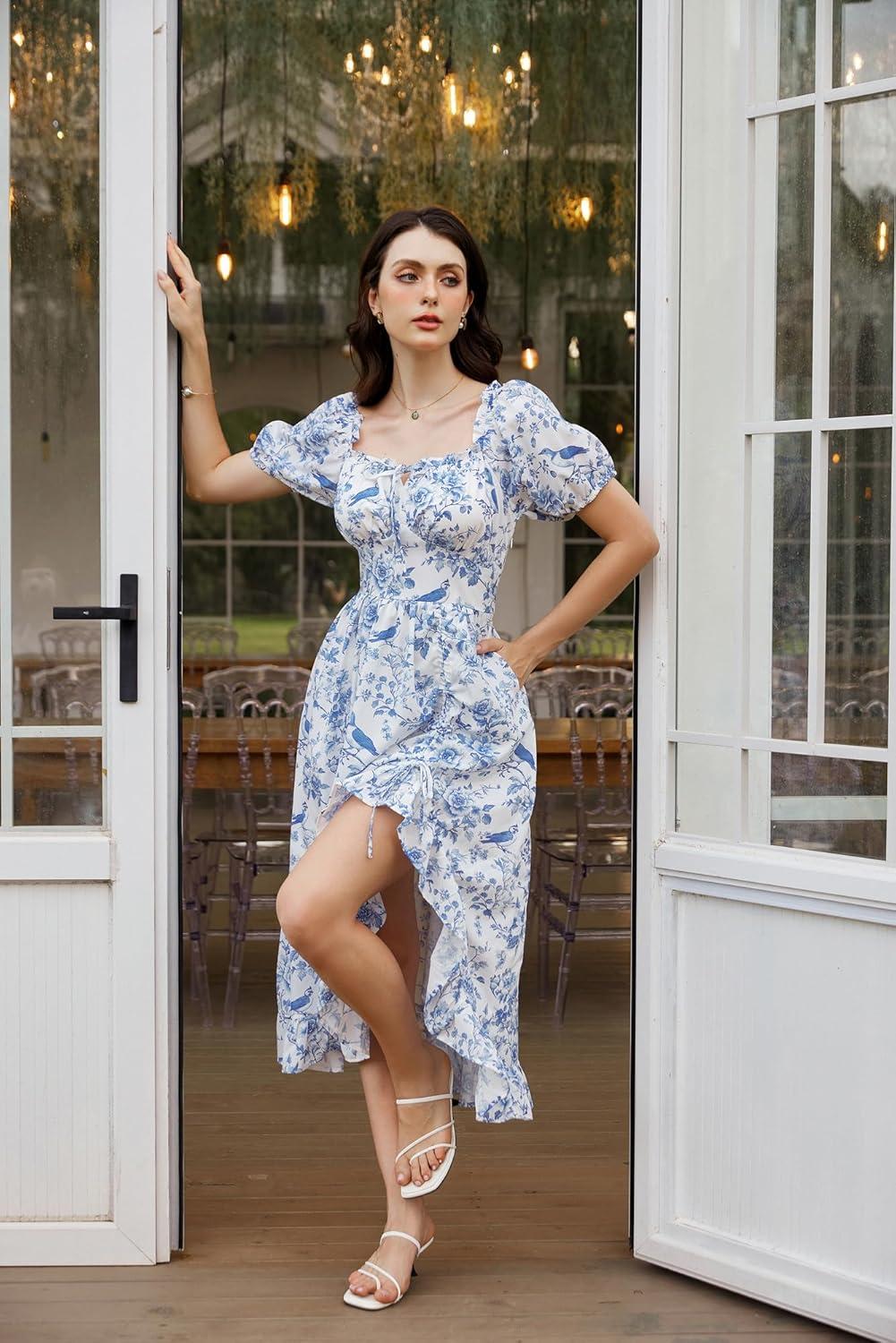 image:imageScarlet Darkness Renaissance Dress Women Cottagecore Corset Dress Ruffle Maxi Dress with PocketsBlue Bird