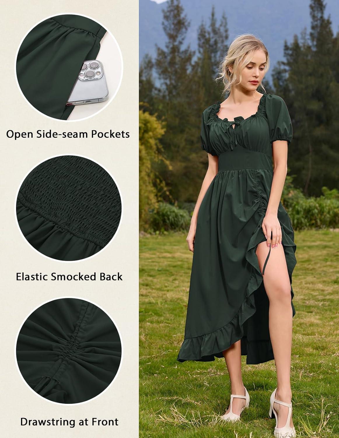 image:imageScarlet Darkness Renaissance Dress Women Cottagecore Corset Dress Ruffle Maxi Dress with PocketsDark Green
