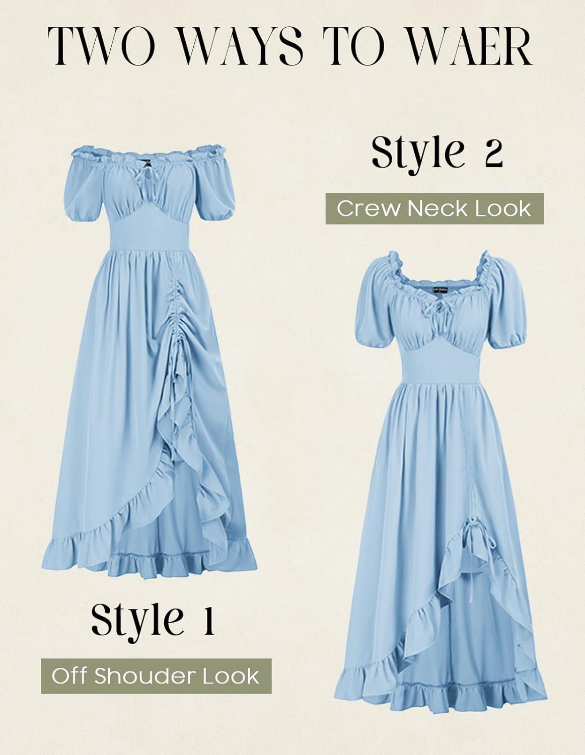 image:imageScarlet Darkness Renaissance Dress Women Cottagecore Corset Dress Ruffle Maxi Dress with PocketsLight Blue