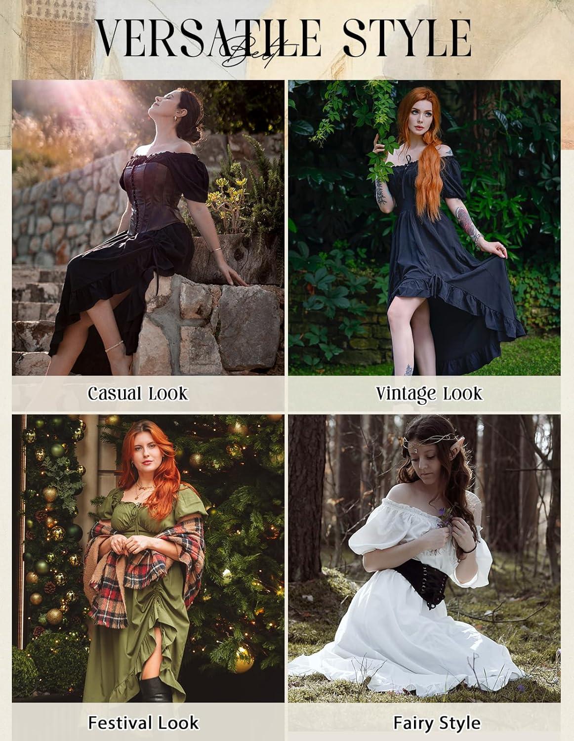 image:imageScarlet Darkness Renaissance Dress Women Cottagecore Corset Dress Ruffle Maxi Dress with PocketsPurple
