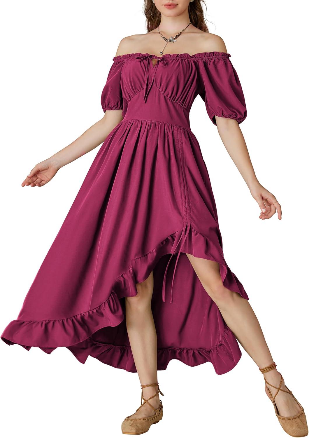 image:imageScarlet Darkness Renaissance Dress Women Cottagecore Corset Dress Ruffle Maxi Dress with PocketsRose Red