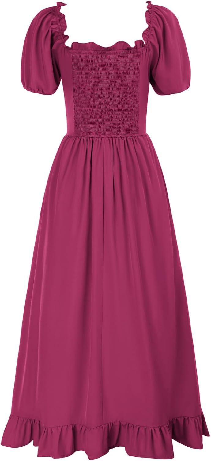 image:imageScarlet Darkness Renaissance Dress Women Cottagecore Corset Dress Ruffle Maxi Dress with PocketsRose Red
