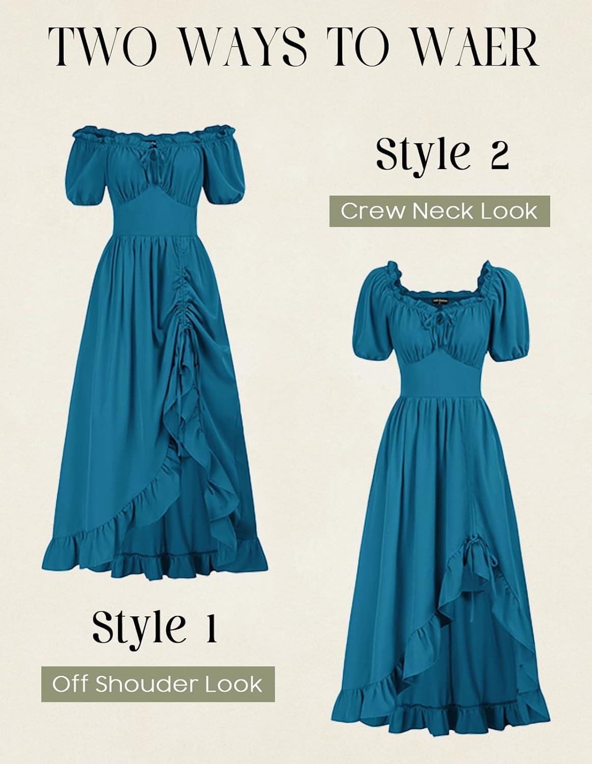 image:imageScarlet Darkness Renaissance Dress Women Cottagecore Corset Dress Ruffle Maxi Dress with PocketsSky Blue