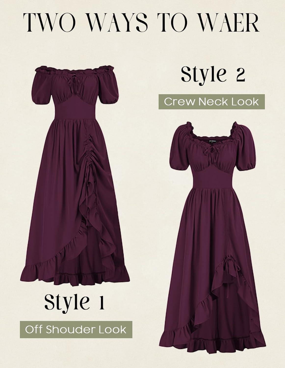 image:imageScarlet Darkness Renaissance Dress Women Cottagecore Corset Dress Ruffle Maxi Dress with PocketsWine Red