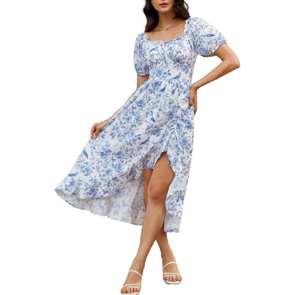 image:imageScarlet Darkness Renaissance Dress Women Cottagecore Corset Dress Ruffle Maxi Dress with PocketsBlue Bird