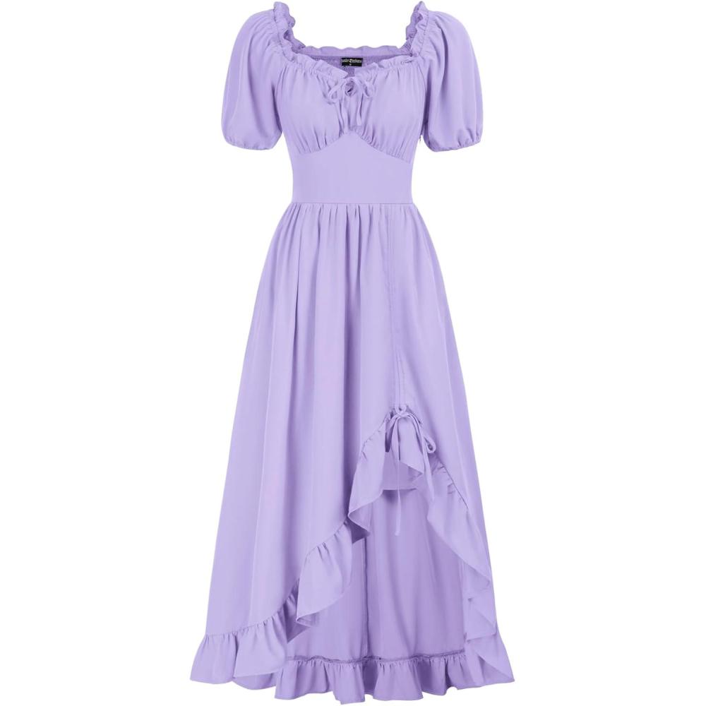 image:imageScarlet Darkness Renaissance Dress Women Cottagecore Corset Dress Ruffle Maxi Dress with PocketsLight Purple