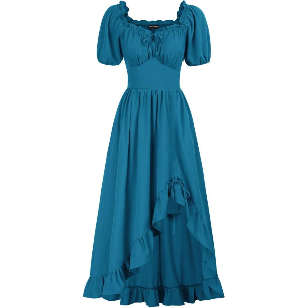 image:imageScarlet Darkness Renaissance Dress Women Cottagecore Corset Dress Ruffle Maxi Dress with PocketsSky Blue