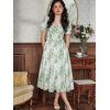 image:imageScarlet Darkness Floral Dress for Women Summer Puff Sleeve Square Neck A Line Flowy Wedding Guest Tea Party DressesGreen Garden