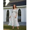 image:imageScarlet Darkness Floral Dress for Women Summer Puff Sleeve Square Neck A Line Flowy Wedding Guest Tea Party DressesMist Blue Garden