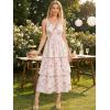 image:imageScarlet Darkness Milkmaid Corset Dress for Women Summer Wedding Guest Dresses Cocktail Floral Sundress with PocketsWhite Pink Rose