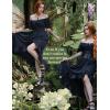 image:imageScarlet Darkness Renaissance Dress Women Cottagecore Corset Dress Ruffle Maxi Dress with PocketsBlack