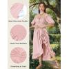 image:imageScarlet Darkness Renaissance Dress Women Cottagecore Corset Dress Ruffle Maxi Dress with PocketsPink