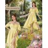 image:imageScarlet Darkness Renaissance Dress Women Cottagecore Corset Dress Ruffle Maxi Dress with PocketsYellow