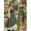 image:imageScarlet Darkness Renaissance Dress Women Summer Corset Dress Flowy Sleeveless Milkmaid Vacation Sundress with PocketsArmy Green