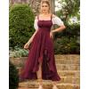 image:imageScarlet Darkness Renaissance Dress Women Summer Corset Dress Flowy Sleeveless Milkmaid Vacation Sundress with PocketsWine Red