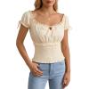 image:imageScarlet Darkness Renaissance Peasant Blouse for Women Square Neck Short Sleeve Smocked Waist TopsBeige