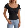 image:imageScarlet Darkness Renaissance Peasant Blouse for Women Square Neck Short Sleeve Smocked Waist TopsBlack