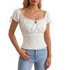 image:imageScarlet Darkness Renaissance Peasant Blouse for Women Square Neck Short Sleeve Smocked Waist TopsIvory