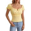 image:imageScarlet Darkness Renaissance Peasant Blouse for Women Square Neck Short Sleeve Smocked Waist TopsYellow