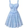 image:imageScarlet Darkness Floral Corset Dress for Women 2026 Summer Sundress Lace Up Mini Milkmaid Dresses with PocketsBlue Flower