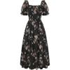 image:imageScarlet Darkness Floral Dress for Women Summer Puff Sleeve Square Neck A Line Flowy Wedding Guest Tea Party DressesMidnight Rose