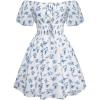 image:imageScarlet Darkness Floral Summer Sun Dress for Women Floral Puff Sleeve Cottagecore Dress White Blue Floral XL