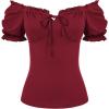 image:imageScarlet Darkness Summer Corset Tops for Women Puff Sleeve Peasant Blouse Square Neck Renaissance ShirtWine Red