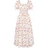 image:imageScarlet Darkness Women 2026 Floral Dress Cottagecore Cotton Dresses Short Sleeve Square Neck Smocked DressRed Floral