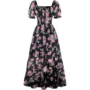 image:imageScarlet Darkness Corset Dresses for Women Summer 2026 Floral Wedding Guest Chiffon SundressBlack Pink Roses