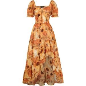 image:imageScarlet Darkness Corset Dresses for Women Summer 2026 Floral Wedding Guest Chiffon SundressYellow Sunflowers