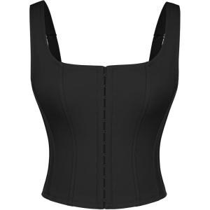image:imageScarlet Darkness Corset Tops for Women Square Neck Renaissance Corset Back Lace Up Adjustable Straps Going Out Crop TopBlack