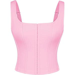 image:imageScarlet Darkness Corset Tops for Women Square Neck Renaissance Corset Back Lace Up Adjustable Straps Going Out Crop TopPink