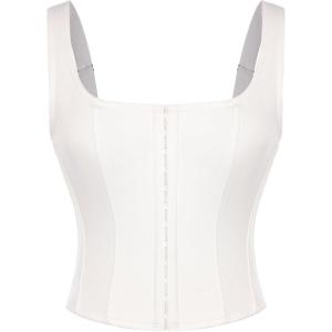 image:imageScarlet Darkness Corset Tops for Women Square Neck Renaissance Corset Back Lace Up Adjustable Straps Going Out Crop TopWhite