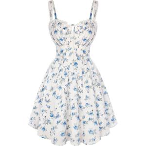 image:imageScarlet Darkness Floral Corset Dress Sundresses for Women 2026 Summer Mini Graduation DressBeige Blue Floral
