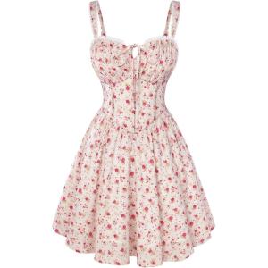 image:imageScarlet Darkness Floral Corset Dress Sundresses for Women 2026 Summer Mini Graduation DressBeige Red Floral