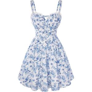 image:imageScarlet Darkness Floral Corset Dress Sundresses for Women 2026 Summer Mini Graduation DressWhite Blue Floral