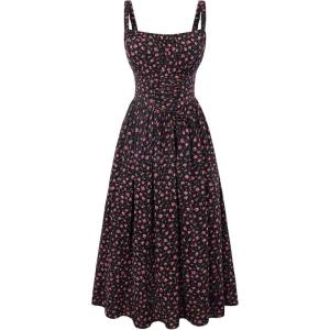 image:imageScarlet Darkness Floral Dress for Women 2026 Corset Milkmaid Dresses Casual Summer Sundress with PocketsBlack