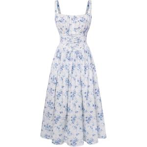 image:imageScarlet Darkness Floral Dress for Women 2026 Corset Milkmaid Dresses Casual Summer Sundress with PocketsBlue