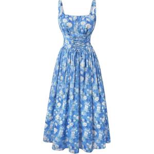 image:imageScarlet Darkness Floral Dress for Women 2026 Corset Milkmaid Dresses Casual Summer Sundress with PocketsBlue Floral