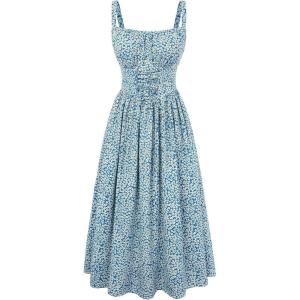 image:imageScarlet Darkness Floral Dress for Women 2026 Corset Milkmaid Dresses Casual Summer Sundress with PocketsDeep Blue