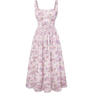 image:imageScarlet Darkness Floral Dress for Women 2026 Corset Milkmaid Dresses Casual Summer Sundress with PocketsPurple