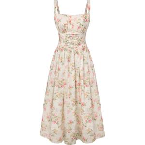 image:imageScarlet Darkness Floral Dress for Women 2026 Corset Milkmaid Dresses Casual Summer Sundress with PocketsVintage Floral